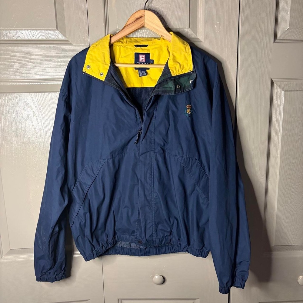 Chaps Ralph Lauren Navy Blue Yellow Windbreaker Jacket Mens Large Vintage 90s